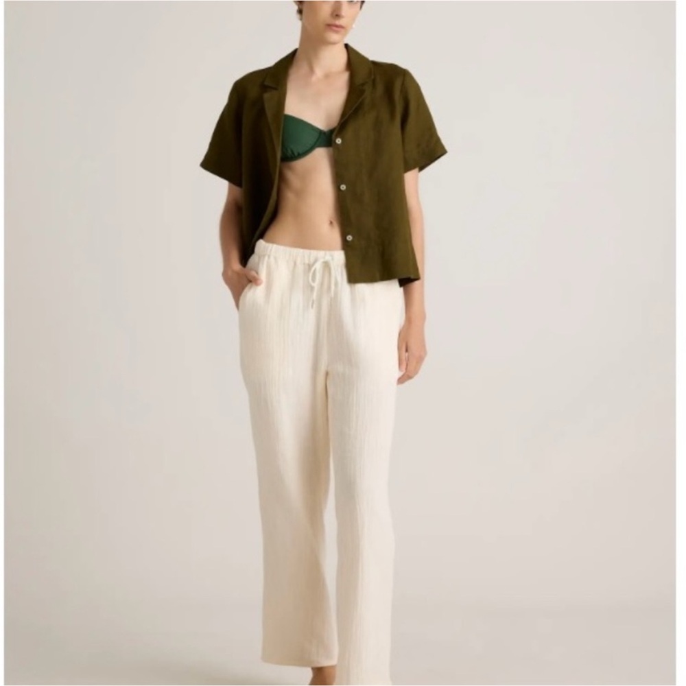 Quince 100% Organic Cotton Gauze Straight Leg Pants Cream Size Medium Resort NEW